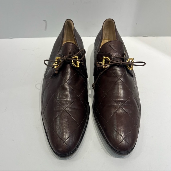 Vintage Barneys New York Quilted Leather Loafers Brown Made in Italy EU 40 US 10 - Picture 4 of 13